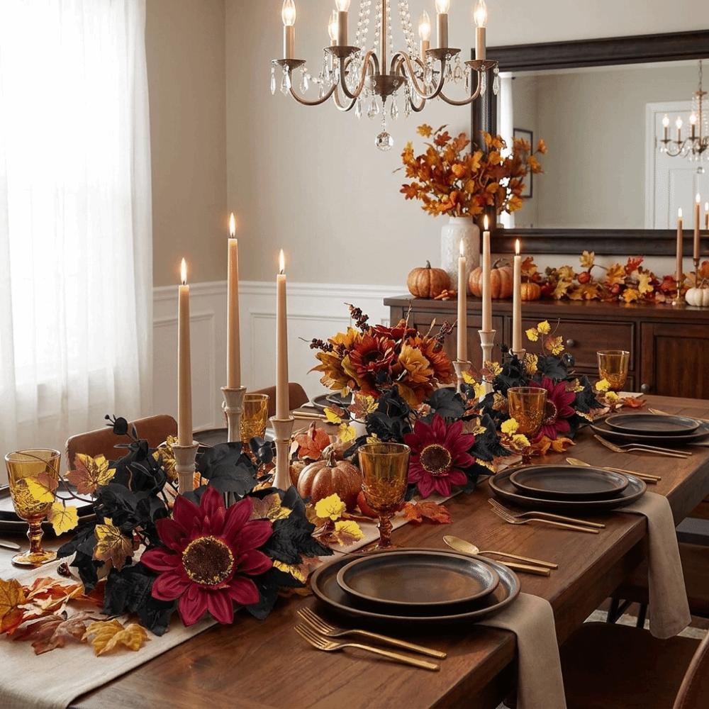 Halloween Theme Maple Leaf Candle Holder Wreath Handmade Pillar Ring Wreath Fireplace Decoration
