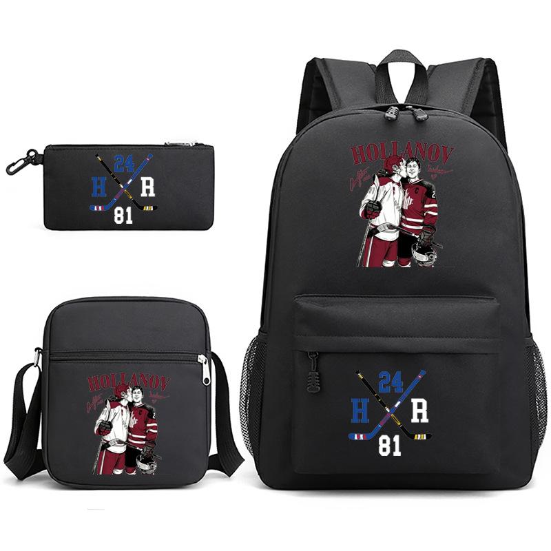 3 Piece School Backpack Set for Students Large Capacity Oxford Cloth Schoolbag with Shoulder Strap and Pencil Case