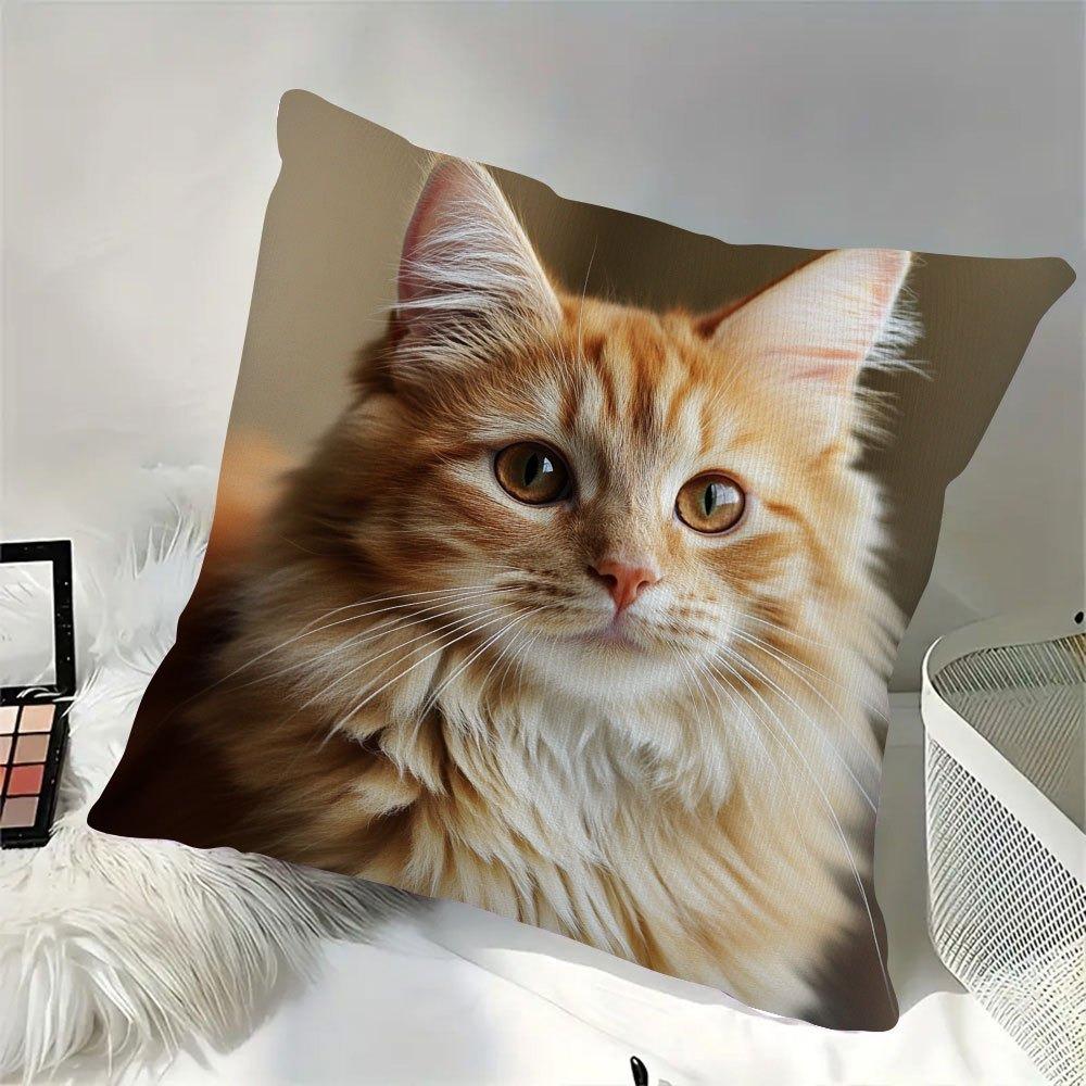 1pc Cute Ginger Tabby Cat Face Pillow Cover - Plush Decorative Cushion Case with Zipper Closure