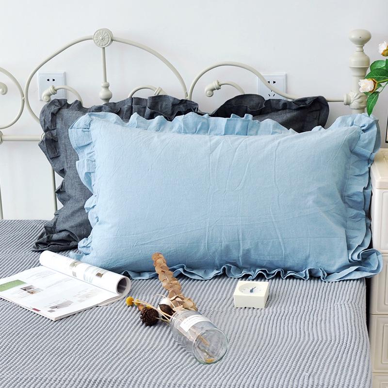 1 Pair European Style Cotton Wrinkle Elegant Pillow Cases Ruffle Design Pillow Cover Ruffle Princess Pillowcase 48*74cm