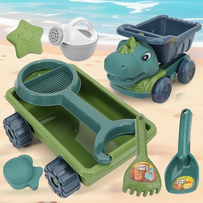 Dinosaurier Strandspielzeug Sandkasten Set Outdoor Strand Sand Schaufelspielzeug Dinosaurier Kipper mit Schaufel Rechen Gießkanne und Sandförmchen