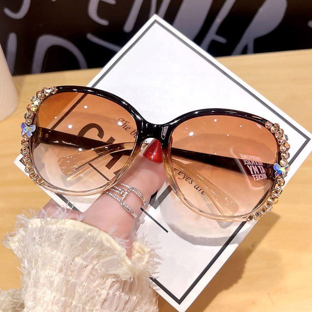 Fashion Shiny Rhinestone Sunglasses Oversized Uv Protection Sun Protection Sun Glasses Gradient Lens Shades For Women