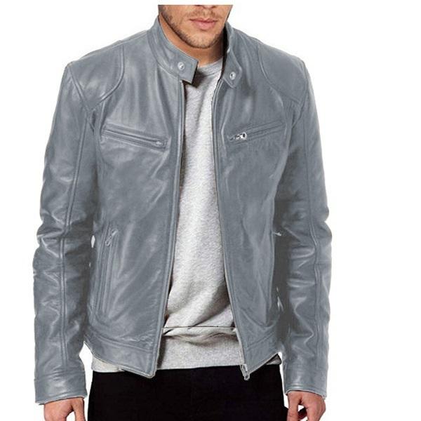 Mens Motorcycle Leather Jacket Slim Fit Short-Coat Lapel PU Jackets Autumn Zipper Stand Windproof Leather Coat Mens Clothing