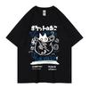 Unisex Women Cotton T-Shirt Japanese Kanji Funny Cat Printed T Shirt Harajuku Casual Short Sleeve Tshirt Streetwear Trend Tee Tops