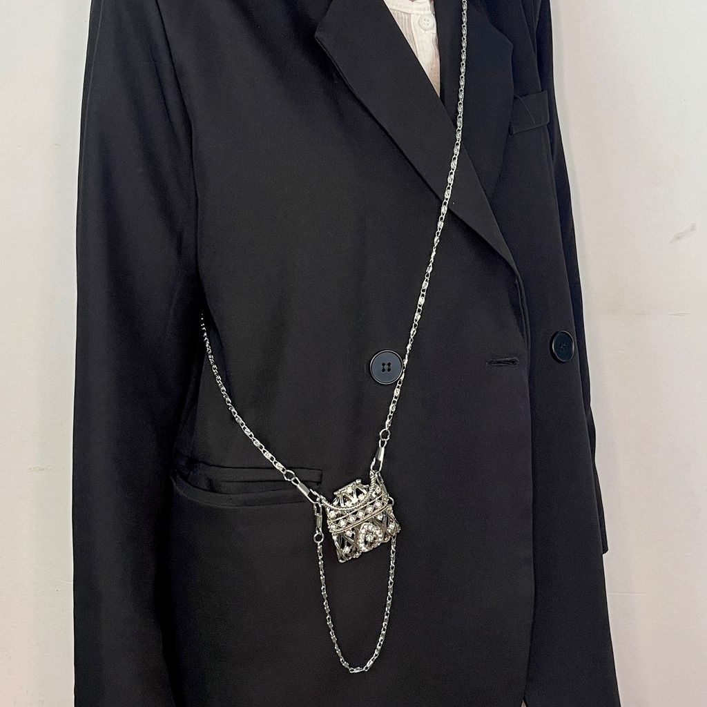 Street Style Mini Metal Chain Crossbody Bag With Diamond Embellishments For Daily Use
