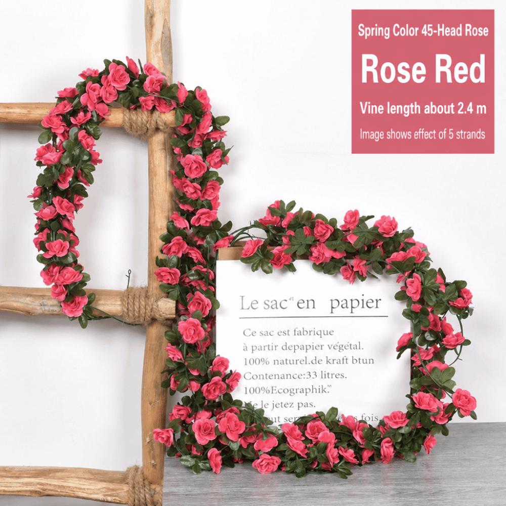 Green Leaves Included Artificial Rose Vine 2.4m Length Rose Flower Vine Party Decoration