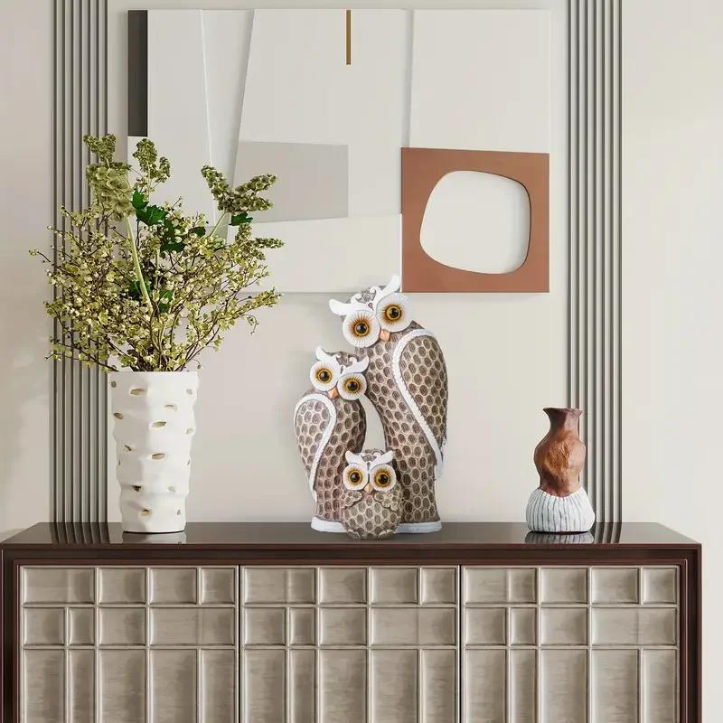 Mdern Owl Family Sculpture Resin Decor for Living Room Entry and TV Stand Perfect for Home Office Ideal Housewarming Gift