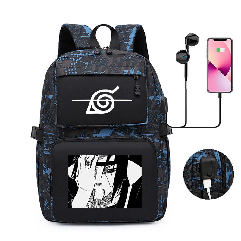 Naruto Peripheral Printed Backpack, Large-Capacity Student Schoolbag Usb Computer Bag
