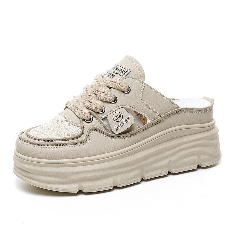 Baotou half slippers women's shoes wear new summer versatile breathable inner height increase white shoes