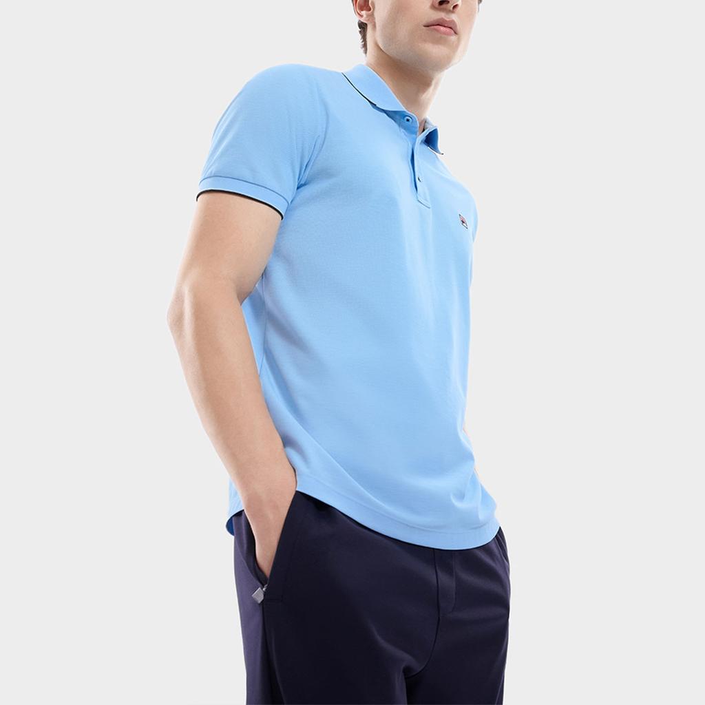 Fila Solid Color Casual Knit Polo Shirt Men Tops Light-Bright-Blue F11M331103FLB