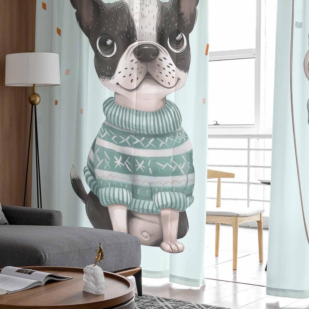 Pet Dog Balloon Celebration Flag Sweater Sheer Curtains for Kids Bedroom Living Room Voile Window Curtains Tulle Drapes