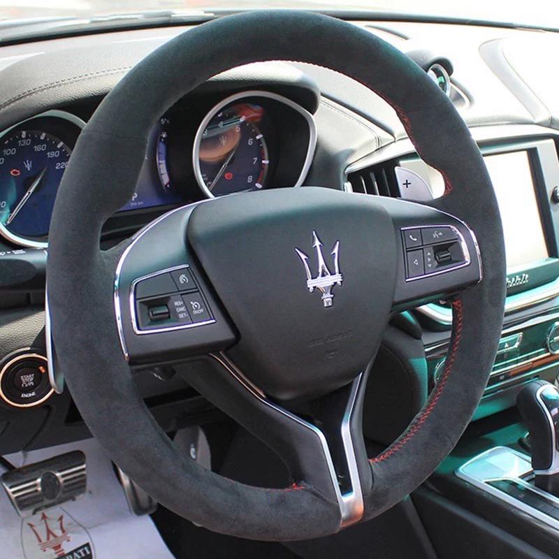 Hand-stitched non-slip black red Leather car