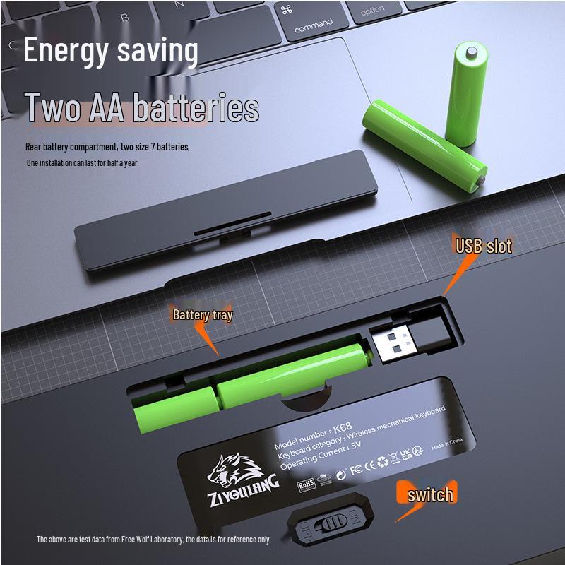 Free Wolf K68 Dual-Mode Bluetooth Mechanical Gaming Keyboard (Hot-Swappable, Russian Layout)