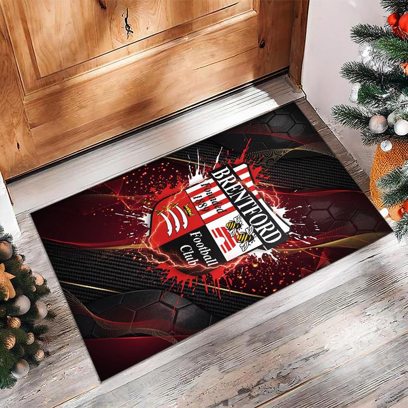 Brentford Football Print Crystal Velvet Rug, Comfortable Water Absorbent Non Slip Indoor Floor Carpet