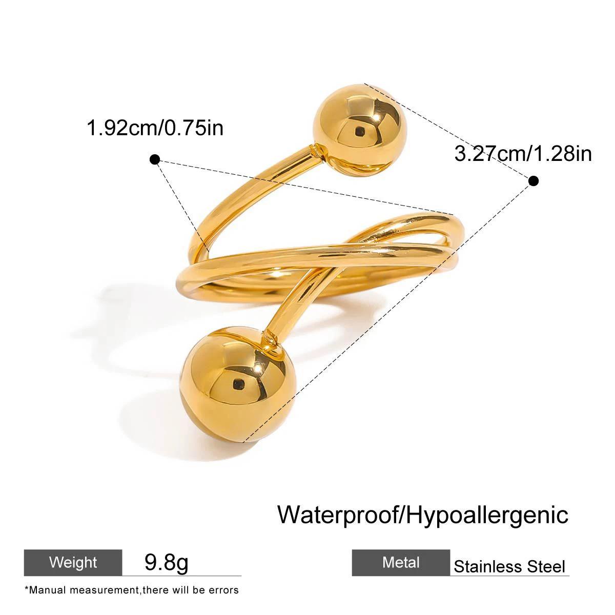 

Retro Gold Plated Stainless Steel Ball Twisted Spiral Finger Ring Unique Sleek Anti Allergic Metal Statement Rings Wed Zircon