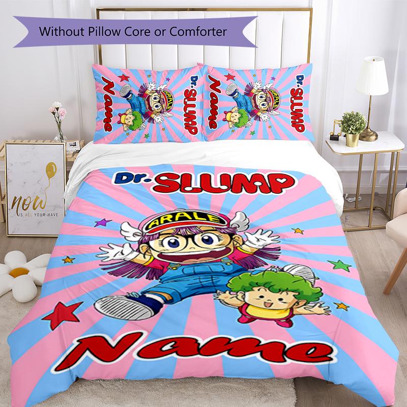 3pcs Custom Name Arale Norimaki Bedding Set Duvet Cover Closure Includes 1 Duvet Cover & 2 Pillowcases for All Seasons Bedroom Decor