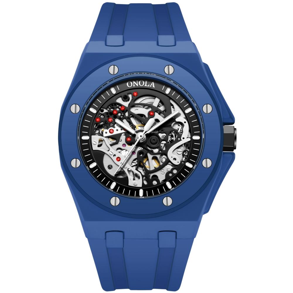 ONOLA New 3834CK Fashion Multi-color Hollowed Out Fully Automatic Watch for Men Silicone Strap Waterproof Mechanical Watch