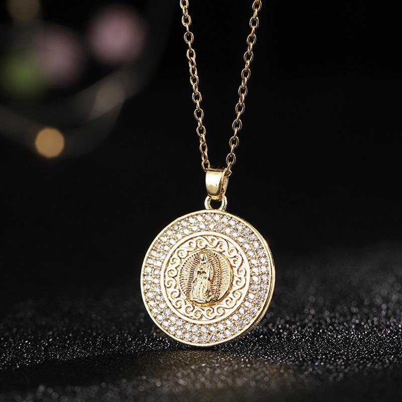 European and American Fashion Micro inlaid Color Zircon Pendant Women's Jewelry Virgin Mary Necklace