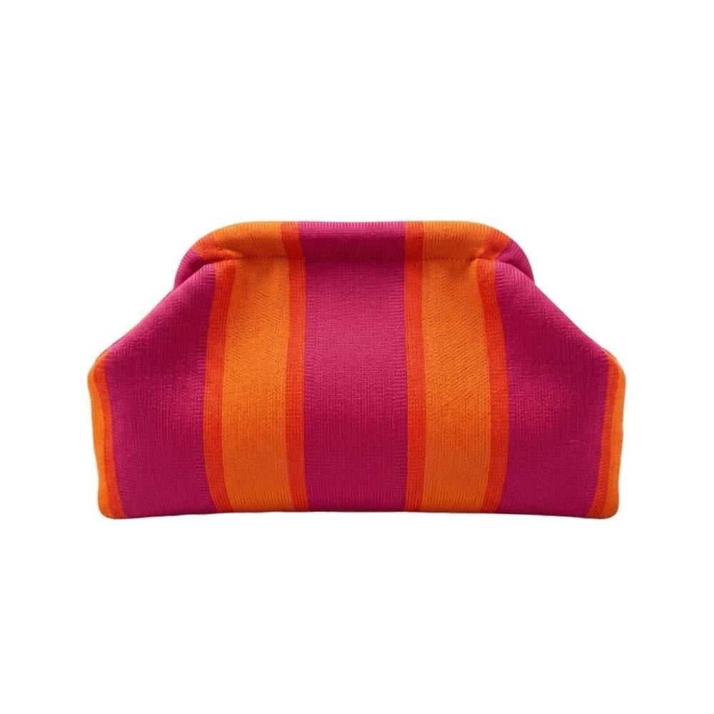 Hasp Closure Striped Bag Soft Texture Cloud Pouch Wrinkled Purse Knit Clutch Fashion Ladies
