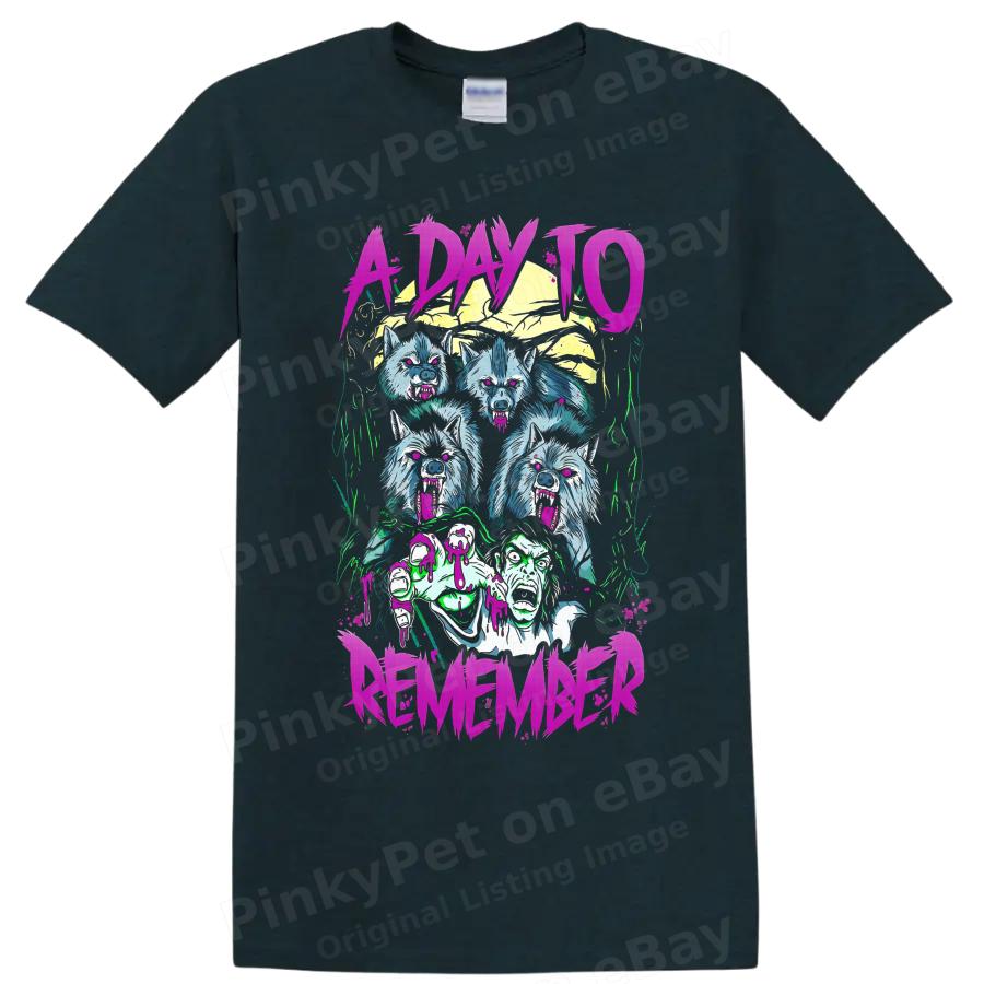A Day To Remember Koszulka Metalowa z Wilkiem Horror Neonowa Grafika Koszulka Koncertowa dla Fanów Unisex