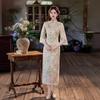 Retro printing elegant new Chinese autumn cheongsam old Shanghai high-end improved dress temperament young daily