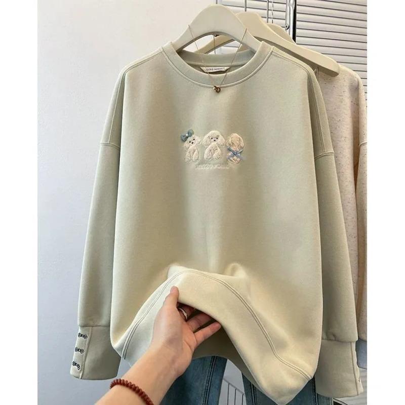 Свитшот с милым принтом и вышивкой щенка, осенне-зимний, высококачественный, нишевый, в западном стиле, свободный, вельветовый, пуловер L
