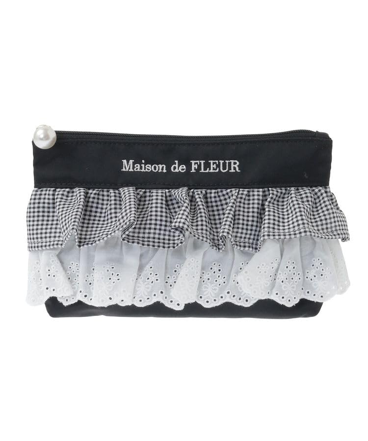 Косметичка Maison de FLEUR с передней оборкой, Черная, Размер F, Сумка-мешок на завязке, 08000522300