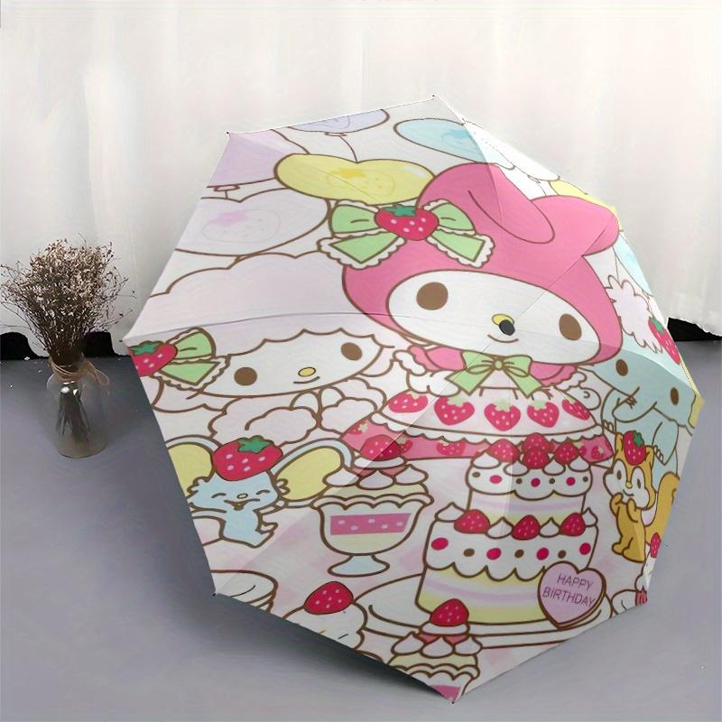Happy Birthday My Melody Automatic Open/CloseUmbrella-CuteUmbrella with Cute Design, Portable 3-Fold Compact Umbrella for Men & Women, Valentine's Day