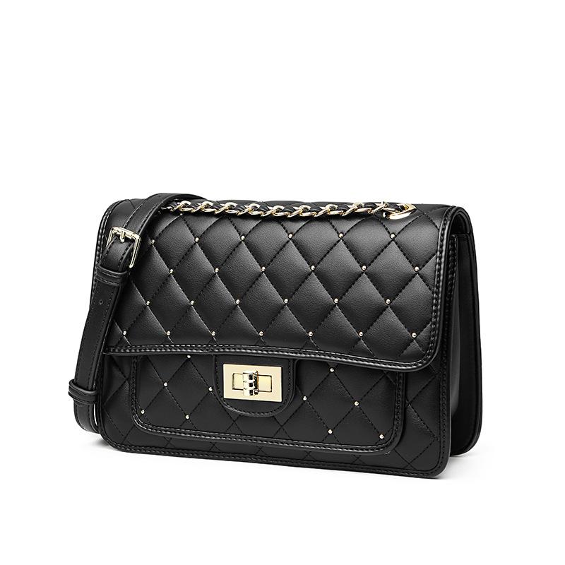 Leather Women's Bag, Fashionable Diamond-shaped Rivet Chain Bag, Versatile Single-shoulder Crossbody Small Bag