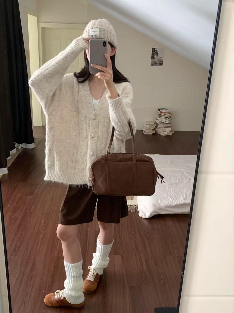 2025 Korean Loose Knit V-Neck Cardigan for Women - Autumn & Winter Casual Style Sweater Coat