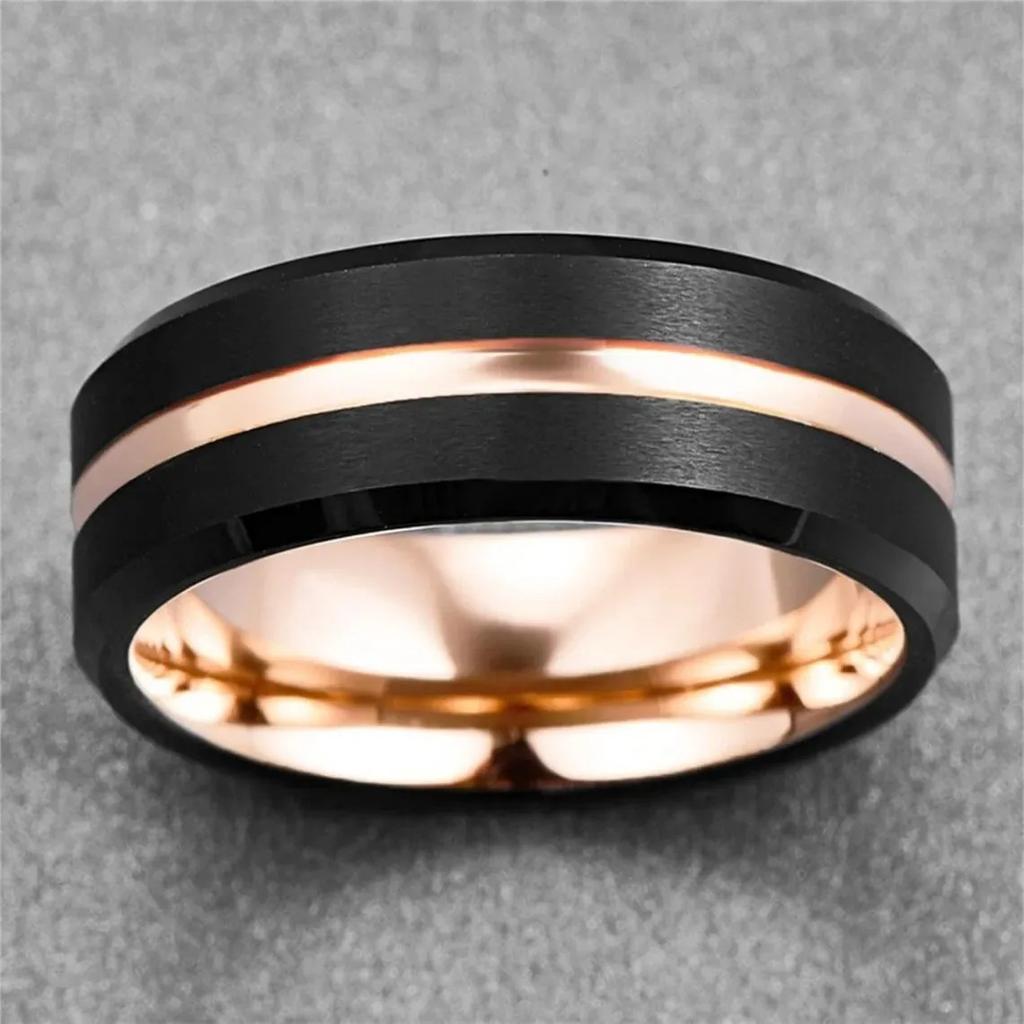 Fashion 8mm Men Tungsten Wedding Rings for Men Luxury Rose Gold Color Stainless Steel Rings Wedding Party Jewelry Drop Shipping