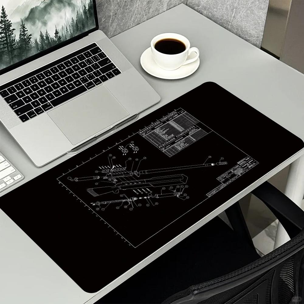 Equipment Blueprint Technical Drawing Large Mouse Pad NonSlip Rubber With Stitched Edges For Gaming Setup And Daily Office Work