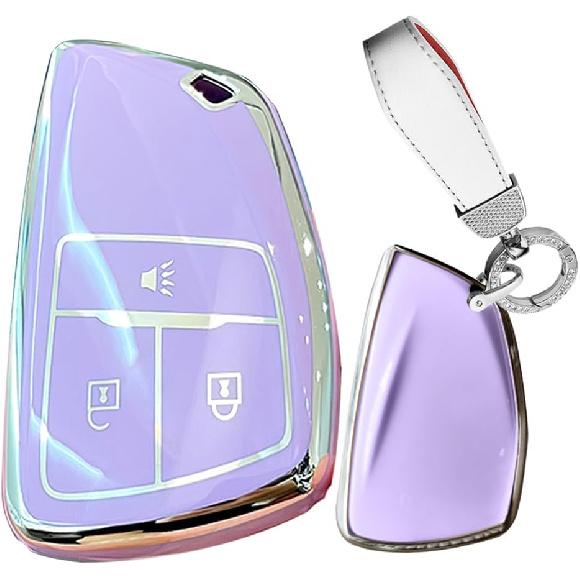 TPU Soft Key Case Cover Fit for Buick Envision Chevy Key Fob Keychain Key Shell Holder Accessories 3 button White 3 Button-purple