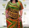 Damen V-Ausschnitt Kurzarm Midi Kleid Lockere Passform Große Größen Afrikanischer Druck Lässiges Gerades Kleid