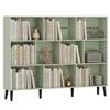 10-Cube Bookcase, 3-Tier Book Shelf with Solid Wood Legs, 140 cm Modern Bookshelf with Anti-Tip Kit, Light Green