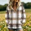 Women's Plaid Print Long Sleeve Hooded Jacket with Pockets and Casual Coat
