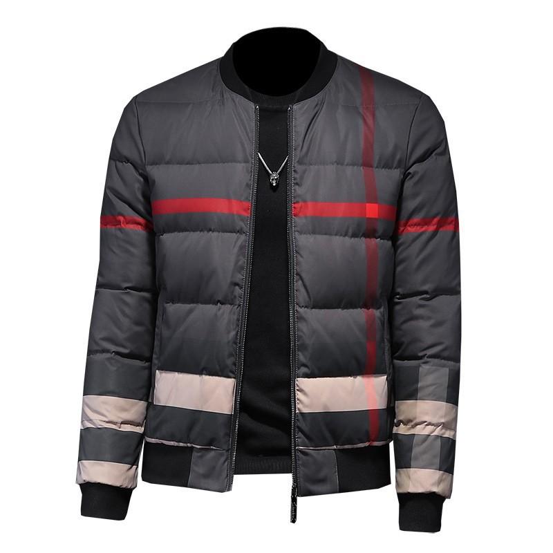 Mens Winter Down Jacket Plaid Slim Fit Warm Coat Daily Wear
