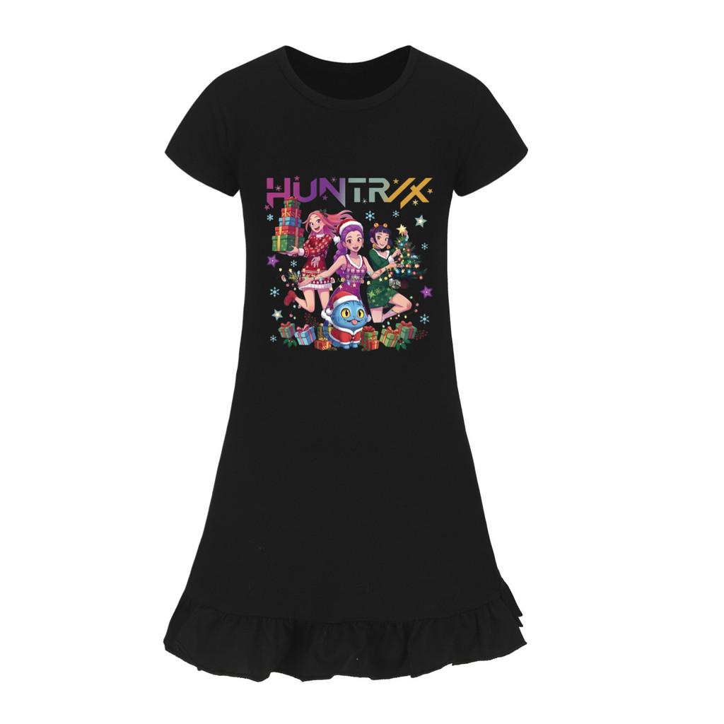 5084 Kids Girls Christmas New Year Mira Zoey Rumi Printed Ruffle Short Sleeves Casual Dress