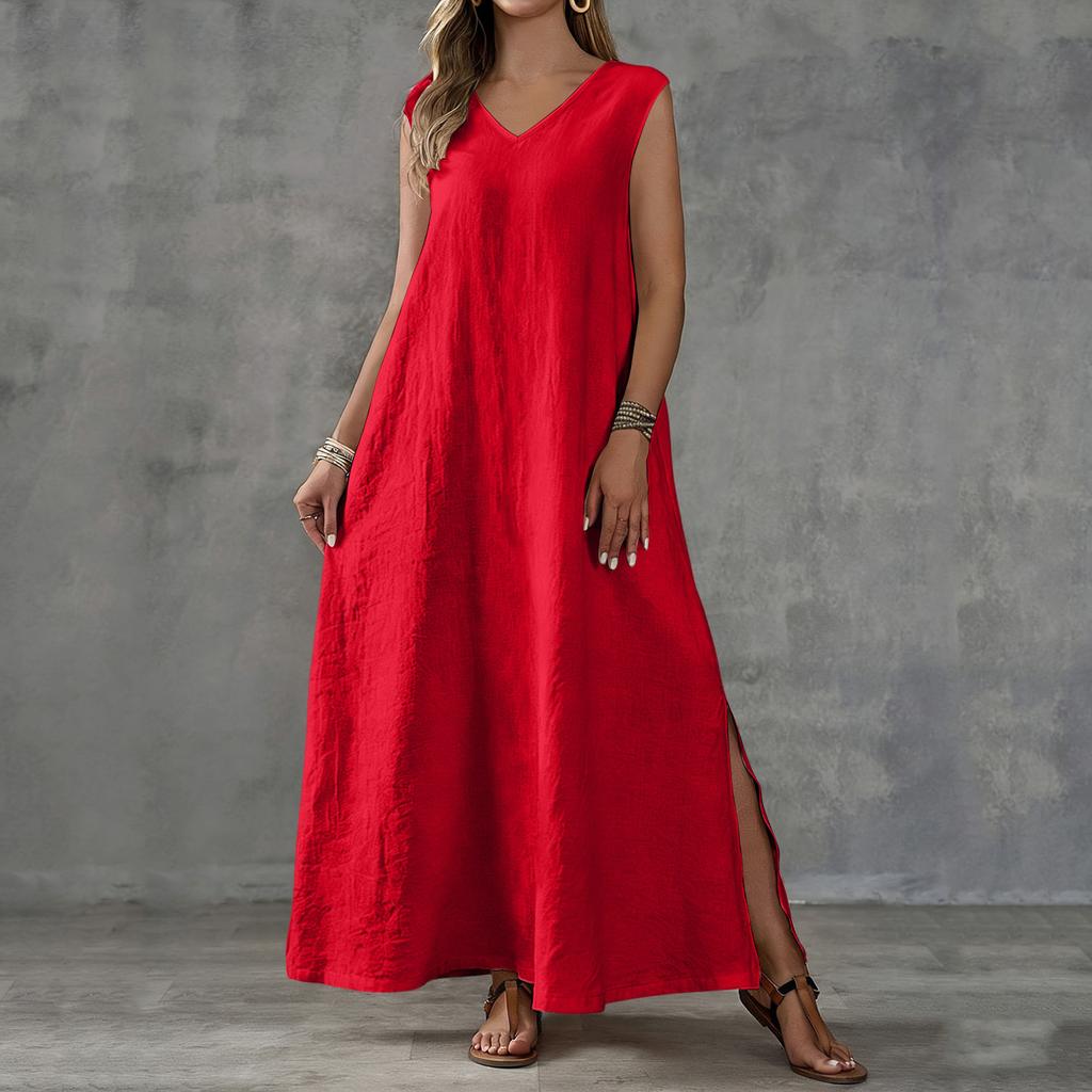 Sleeveless Maxi Dress for Women Loose Fit V Neck Suitable for Wedding Guest Dress Boho Maxi Dress Spring Dress