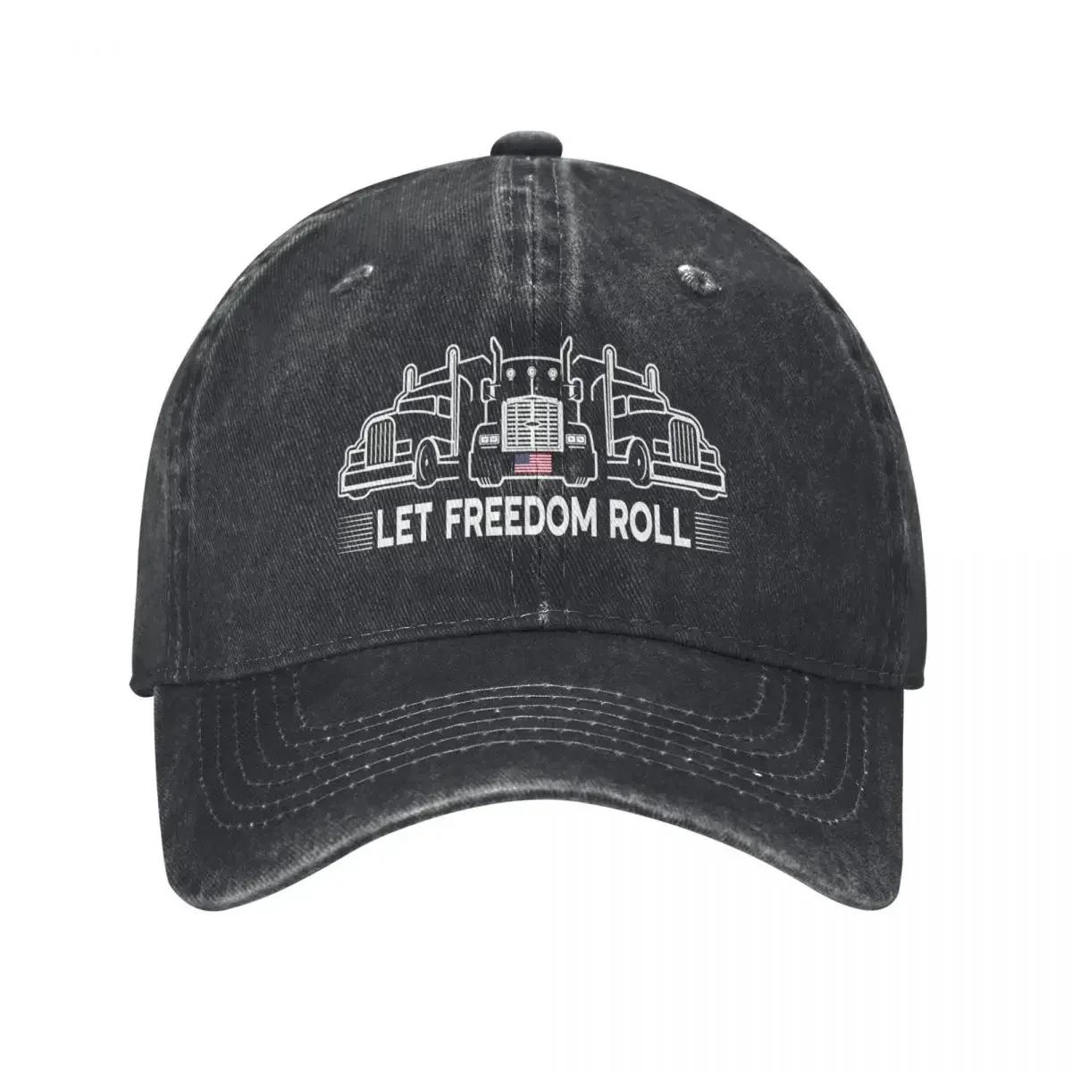 Truckers For Freedom Let Freedom Roll American Flag Trucker Convoy Trucker Freedom Convoy Tr Baseball Cap