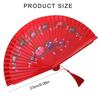 652F Artistic Spanish Folding Fan, Double Sided Silk Access for Dance Performances and Wedding Event