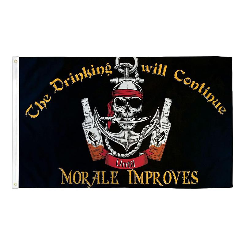 Drinking Will Continue Pirate Flag 3x5ft Poly - Mighty-Locked Stitching - Perfect for Indoor or Outdoor Flying