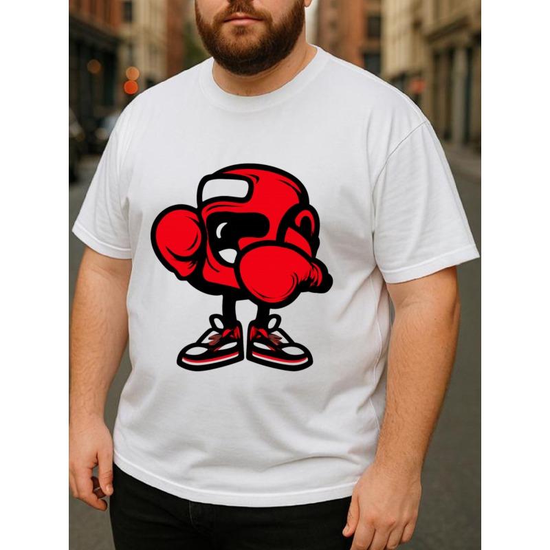 European Size Men's 100% Cotton Boxing-Themed T-Shirt with Abstract Animation Character Print - Casual Short Sleeve Round Neck Tee for Gym