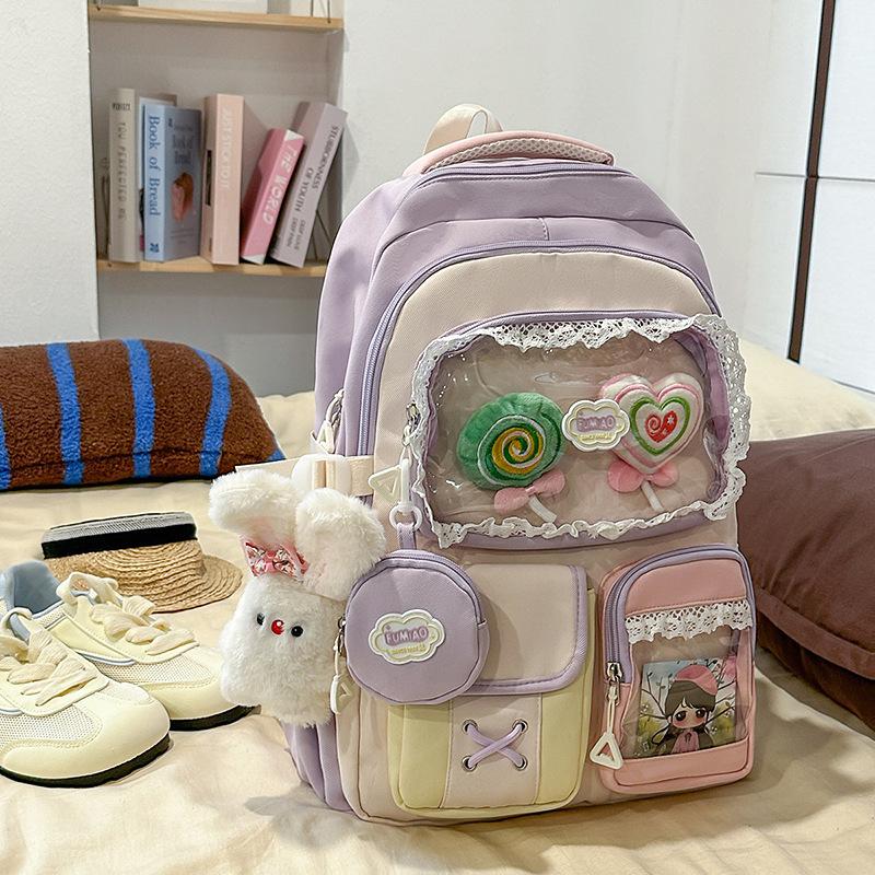 Schoolbag fresh and sweet large-capacity transparent pain bag backpack female Japanese high-value junior high school students backpack wholesale