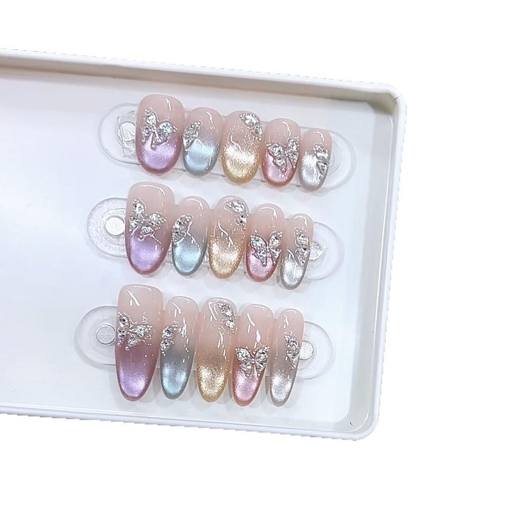 Armură țesută manual Nou Fluture colorat Ochi de pisică colorați Zircon Diamant Ochi de pisică Autocolant pentru manichiură