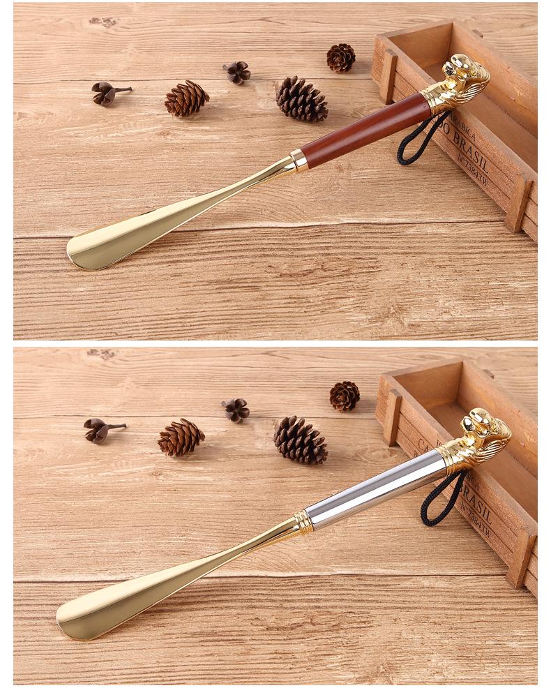 Metal Alloy Lion & Horse Head Zodiac Solid Wood Long Shoehorn