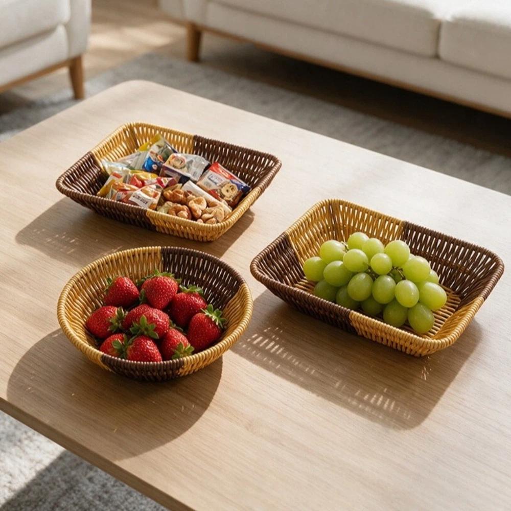 Handwoven Rattan Basket Multi-purpose Storage Tray New Wicker Basket For Kitchen Organizer