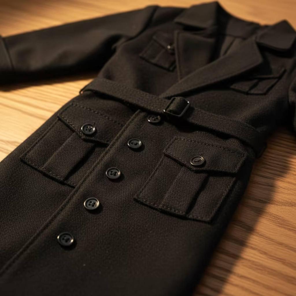 1/6 Scale Trench Coat Waist Belt Black Figure Outerwear