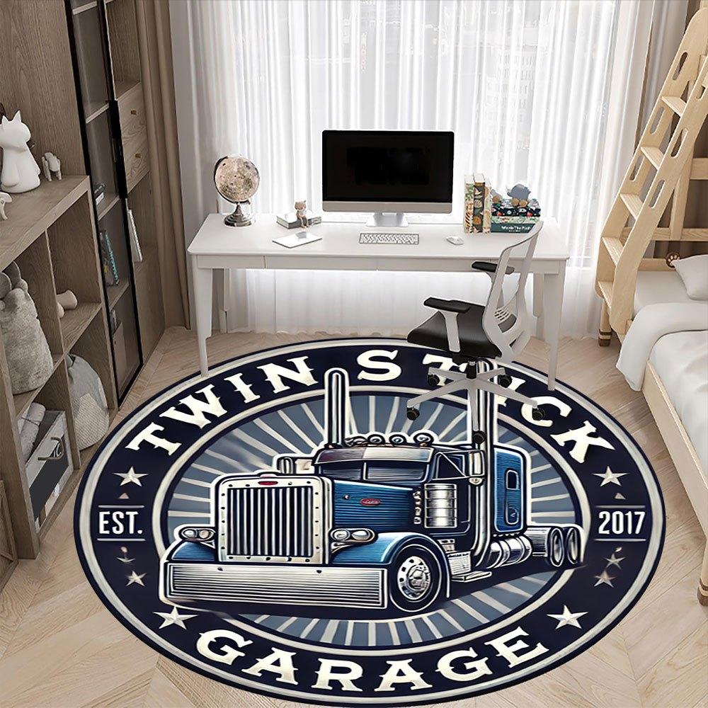 Twinstack Garage: Classic Truck Emblem StickerRound Non-Slip chair mat chair carpet for office Rugs for Office Decor Gift For Valentine's Day Mother's