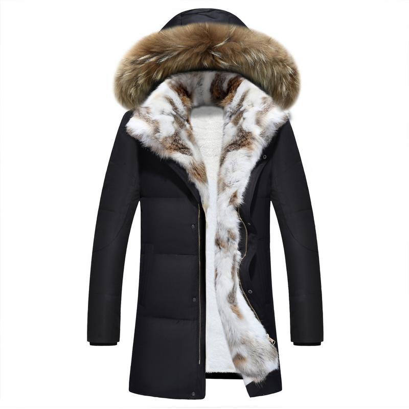 Winter Style Men Boutique Down Coat Detachable Rabbit Fur Collar White Duck Down Men's Solid Jackets Plus Size S-5XL